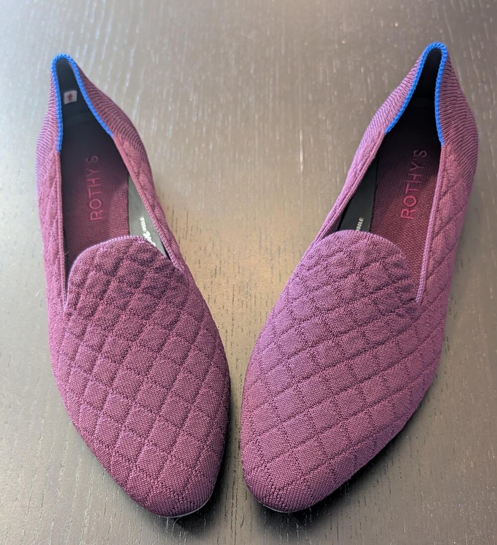 New Rothy's The Almond Loafer Size 8 Quilted Plum Knit Flats